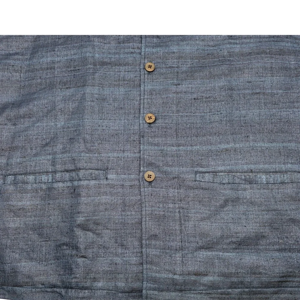 Indo-Casual Nehru Vest Men 2X Blue Silk Mandarin Collar Jacket Worldwide Art
